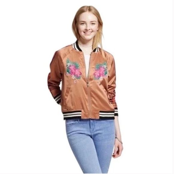 MOSSIMO Embroidered Varsity Bomber Jacket - Picture 1 of 11